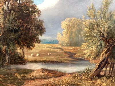 Lot 1326 - James Stark (1794-1859) oil on panel - Rural Landscape with Figure by a Riverside Cottage, 26cm x 36cm, in gilt frame