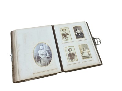 Lot 444 - 19th century cabinet card photograph album containing approximately 50 photographs.