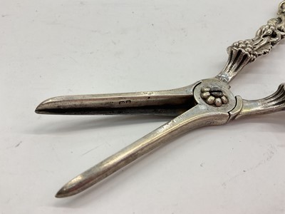 Lot 1067 - Pair of silver grape scissors with grape vine handles