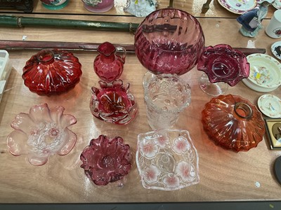 Lot 450 - Two Murano glass ashtrays, together with Victorian cranberry glass jug and other glassware.