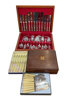 Lot 473 - Canteen of silver plated Kings pattern cutlery together with other cased cutlery.