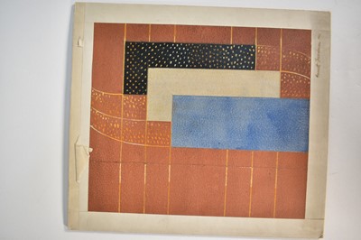 Lot 1403 - *Barnett Freedman (1901-1958) - four mixed media book binding designs for Leighton-Straker, signed and dated 1934, to include 'Deep Cut Mountains by Herma Shervil'