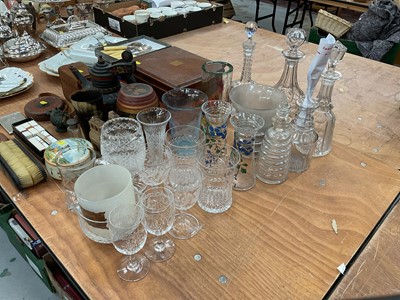 Lot 475 - Good collection of 19th century and later glassware to include cut glass decanters, Gozo glass vase and Edward VIII coronation mug by Goode & Co.