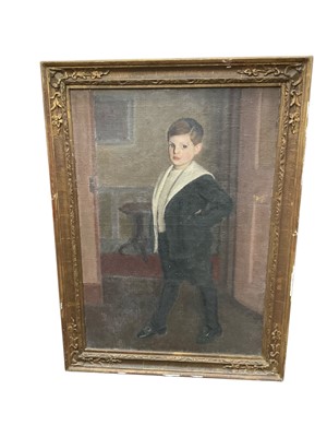 Lot 151 - English School early 20th century full length portrait of a child, 94 x 64cm, period gilt frame