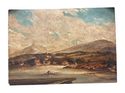 Lot 154 - George Patten (1801-1865) oil on panel, The lake of Geneva, Mont Blanc in the distance, titled to label verso, 18 x 25cm