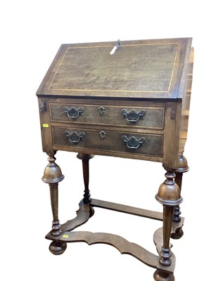 Lot 1286 - Queen Anne style walnut bureau with fitted interior and two drawers below, 56cm wide, 37cm deep, 96.5cm high