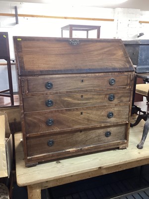 Lot 1289 - Antique mahogany bureau with fitted interior and four long drawers below, 92 cm wide, 47cm deep, 97cm high