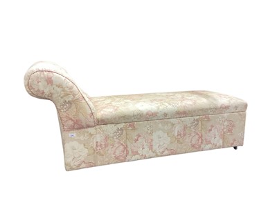 Lot 1292 - Victorian scroll back ottoman with floral buttoned upholstery, approximately 162cm x 60cm x 75cm high