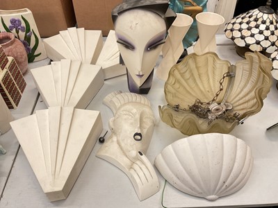 Lot 328 - Group of Art Deco style ornaments and light fittings