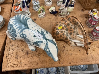 Lot 22 - Rye pottery badger and a Russian porcelain giraffe