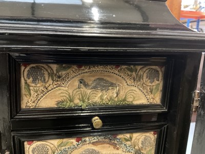 Lot 1657 - Fine and rare 17th century Flemish ebonised and stumpwork embroidery augmented cabinet