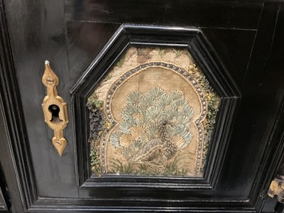 Lot 1657 - Fine and rare 17th century Flemish ebonised and stumpwork embroidery augmented cabinet