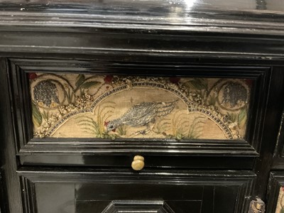 Lot 1657 - Fine and rare 17th century Flemish ebonised and stumpwork embroidery augmented cabinet