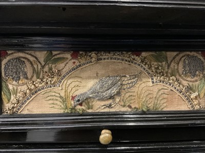 Lot 1657 - Fine and rare 17th century Flemish ebonised and stumpwork embroidery augmented cabinet