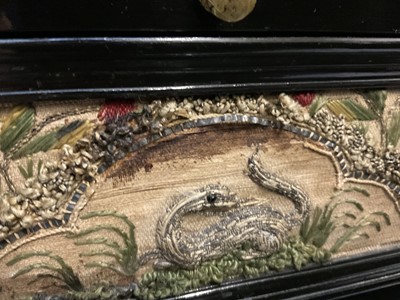 Lot 1657 - Fine and rare 17th century Flemish ebonised and stumpwork embroidery augmented cabinet