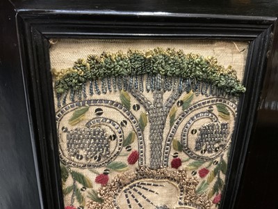 Lot 1657 - Fine and rare 17th century Flemish ebonised and stumpwork embroidery augmented cabinet