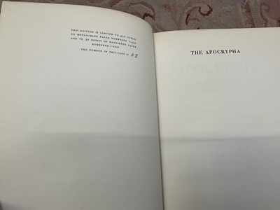 Lot 1389 - The Apocrypha, Cresset Press, 1929, limited to 450 copies, with illustration by John Nash, Ravilious, Hermes, Etc, fine vellum binding