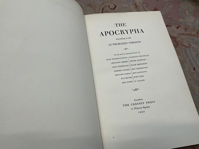 Lot 1389 - The Apocrypha, Cresset Press, 1929, limited to 450 copies, with illustration by John Nash, Ravilious, Hermes, Etc, fine vellum binding