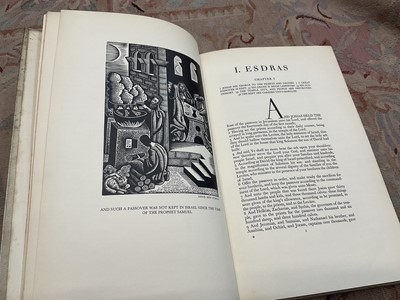Lot 1389 - The Apocrypha, Cresset Press, 1929, limited to 450 copies, with illustration by John Nash, Ravilious, Hermes, Etc, fine vellum binding