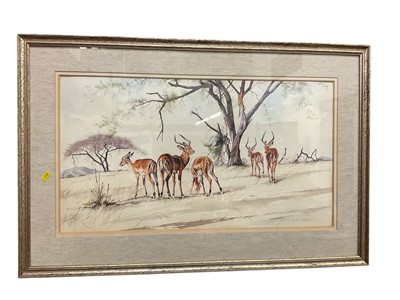 Lot 249 - Allan Carter watercolour, Gazelle in a landscape