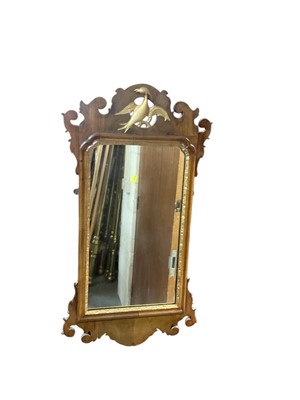 Lot 1308 - Georgian mahogany wall mirror with parcel gilt decoration, 83cm x 45cm