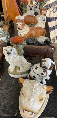 Lot 184 - Staffordshire spaniels and other similar ceramics