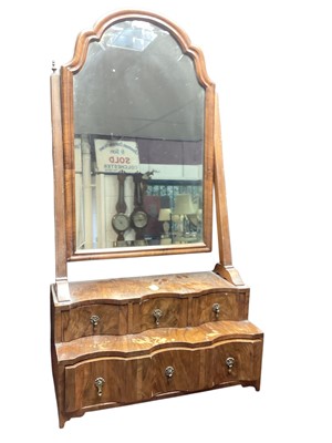 Lot 1324 - Queen Anne style walnut toilet mirror with four drawers below, 40cm wide, 19.5cm deep, 77cm high