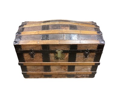 Lot 1326 - Vintage metal bound dome top trunk, 81.5cm wide, 45cm deep, 63cm high approximately