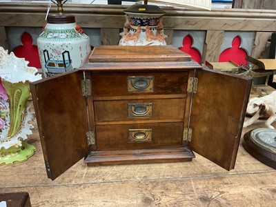 Lot 37 - Small antique three drawer cabinet with inlaid decoration, 30.5cm high