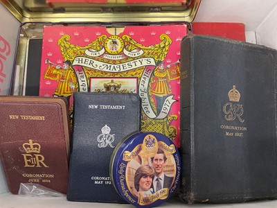 Lot 375 - Group of Royalty related items, including five brass badges by Jennens London with the Royal coat of arms