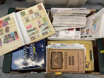 Lot 51 - Two boxes of stamps, first day covers and related ephemera