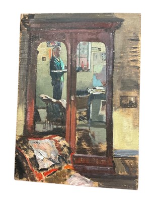 Lot 188 - 20th century oil on panel, sketch of a figure and wardrobe, 36 x 26cm