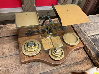 Lot 40 - Set of oak and brass postal scales by Benetfink & Co