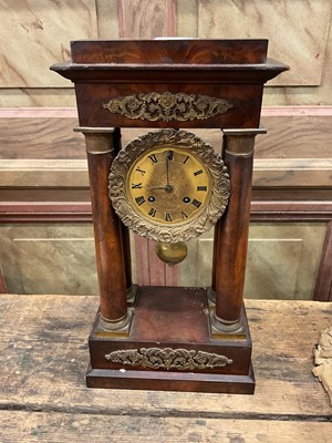 Lot 44 - 19th century mahogany four pillar mantel clock with brass ornament, the movement signed Raingo Paris