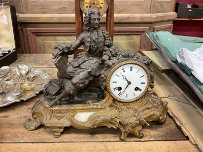 Lot 45 - 19th century French spelter and ormolu figural mantel clock, 26.5cm high