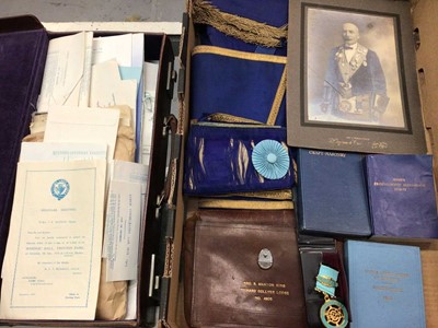 Lot 195 - Group of Masonic regalia including one medal, paperwork, old photograph etc