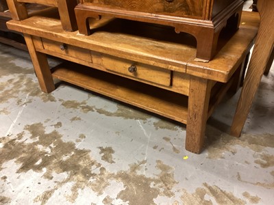 Lot 1334 - Hardwood coffee table with two drawers and undertier, 130cm x x 75cm x 48.5cm high, together with another smaller coffee table, 76cm x 56.5cm x 61.5cm high