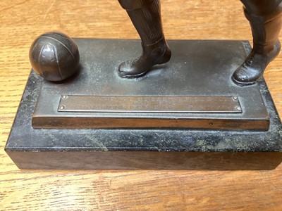 Lot 2454 - 1920s bronzed metal Football trophy with engraved inscription, dated 1928.