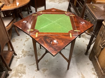 Lot 1351 - Edwardian walnut envelope top card table with drawer below, 51cm x 51cm x 75.5cm high