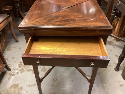 Lot 1351 - Edwardian walnut envelope top card table with drawer below, 51cm x 51cm x 75.5cm high
