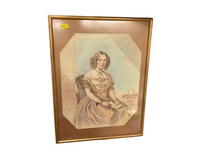 Lot 713 - Victorian watercolour portrait of a seated lady, signed and dated 1853.