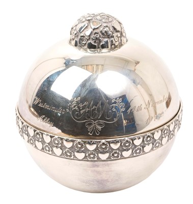 Lot 42 - Silver presentation orb for the wedding of Mark Phillips and Princess Anne
