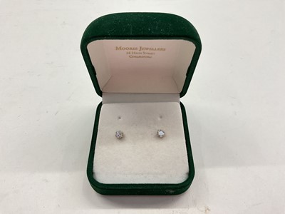 Lot 1147 - Pair of diamond single stone stud earrings in 18ct white gold setting. Estimated total diamond weight 0.30cts