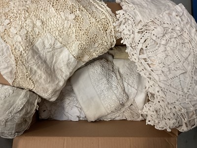 Lot 55 - Two boxes of antique table linen and lace