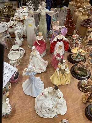 Lot 466 - Group of nine Royal Doulton ladies- HN 2339, HN 3717, HN 3143, HN 3292, HN 3378, HN 2265, HN 3976, HN 3106, HN 3075 and another Staffordshire figure (10)