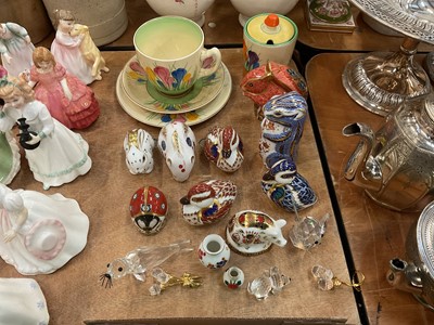 Lot 469 - Royal Staffordshire Clarice Cliff Crocus pattern items, Royal Crown Derby paperweights and Swarovski Crystal.