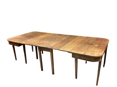 Lot 1403 - 19th century D-end dining table with in three sections on square taper legs, 246cm x 115.5cm x 71cm high