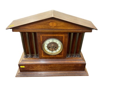 Lot 481 - Edwardian mahogany mantle clock in an inlaid architectural case.