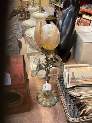 Lot 483 - Unusual mother of pearl and brass candlestick, possibly French.