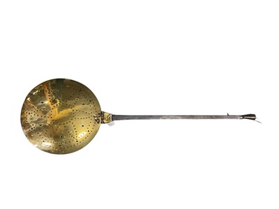 Lot 213 - 17th century brass and iron warming pan, 101cm lomg